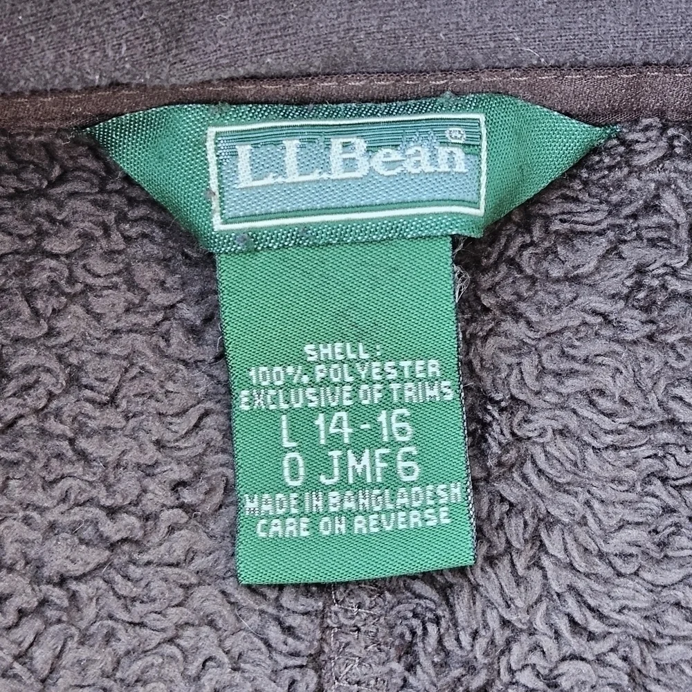 LL Bean Sherpa Fleece Brown Full Zip Jacket Sweatshirt Vintage Youth L 14-16